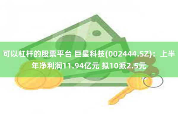 可以杠杆的股票平台 巨星科技(002444.SZ)：上半年净利润11.94亿元 拟10派2.5元