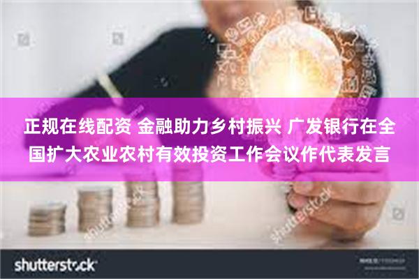 正规在线配资 金融助力乡村振兴 广发银行在全国扩大农业农村有效投资工作会议作代表发言